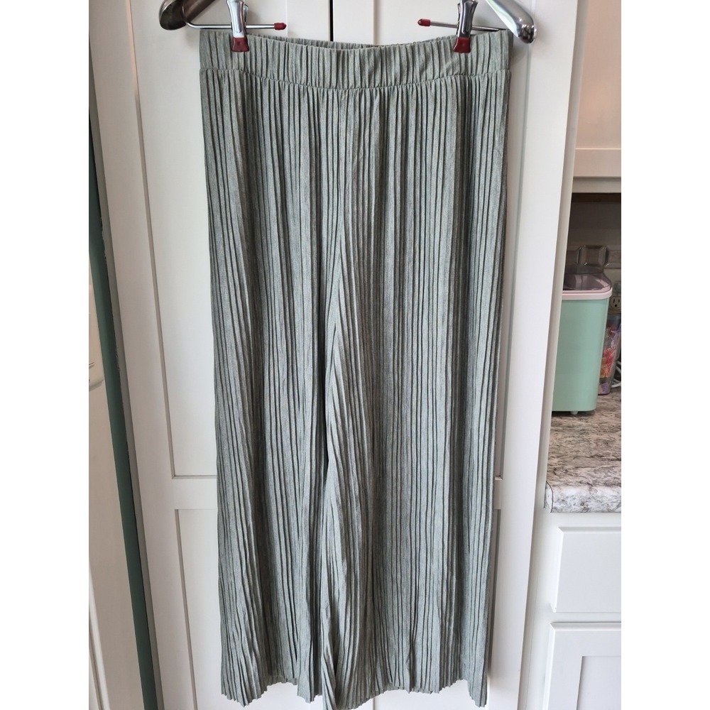 Pure Jill Womens Accordion Pleat Pant Sz S Sage Green Stretch Waist Wide Leg